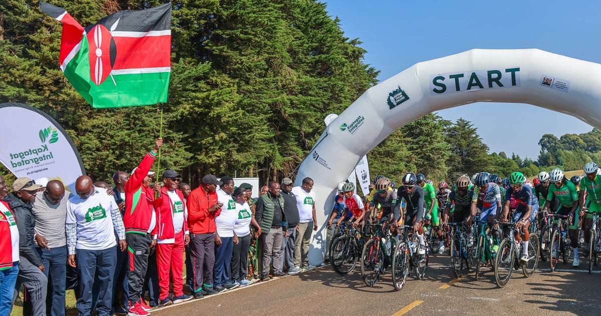 Dr. Chris Kiptoo flags off the 2026 Kaptagat Cycling Challenge at the start line