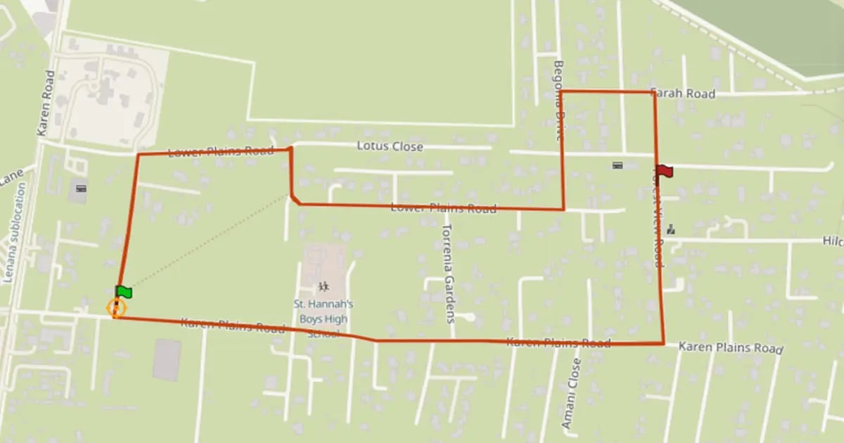 GPX route map of the Vienna Loop in Karen, Nairobi, tracing Karen Plains Road, Begonia Drive, Farah Road and Forest View Road