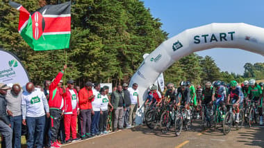 Dr. Chris Kiptoo flags off the 2026 Kaptagat Cycling Challenge at the start line