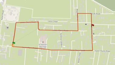 GPX route map of the Vienna Loop in Karen, Nairobi, tracing Karen Plains Road, Begonia Drive, Farah Road and Forest View Road