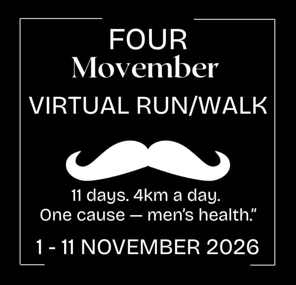 Four MOVEMBER Virtual Run/Walk 2026 poster