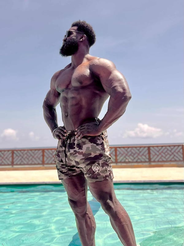 Philip Guya physique shot poolside