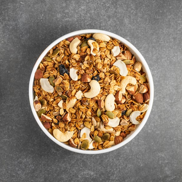 Bowl of granola — a food that looks light but is surprisingly calorie dense