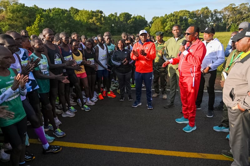 Dr Chris Kiptoo addressing participants at the 2026 Kaptagat Forest Marathon