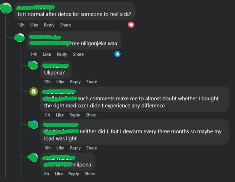 Member complaining of sickness after detox protocol