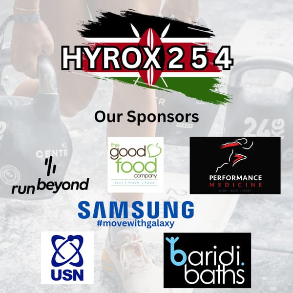 Sponsors of the HYROX 254 fitness racing series in Kenya including Samsung, USN, Run Beyond, The Good Food Company, Performance Medicine and Baridi Baths